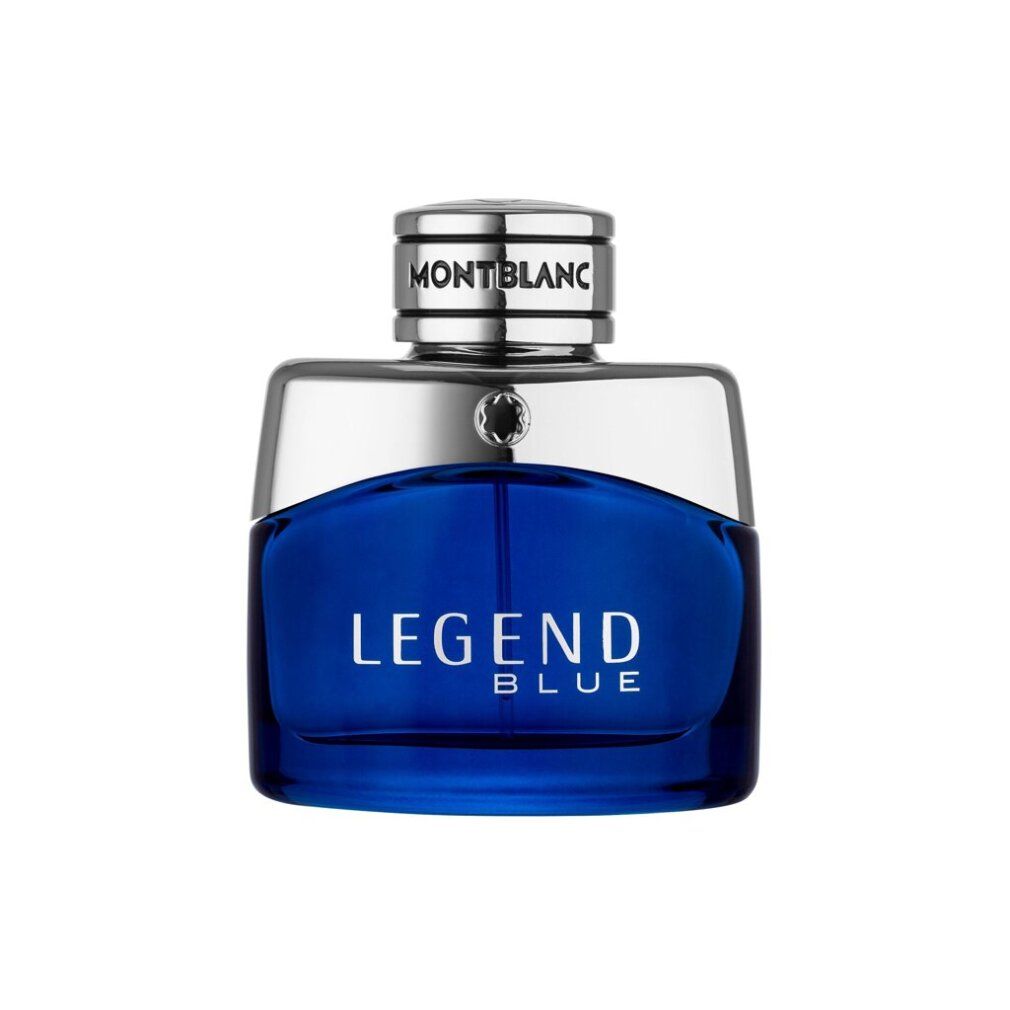 Flacone blu con tappo argentato. Scritta LEGEND BLUE e MONTBLANC. EdP Nat. Spray.