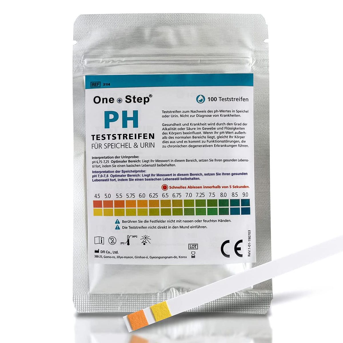 100 One+Step strisce reattive per pH per urina + saliva - test autodiagnostico del pH