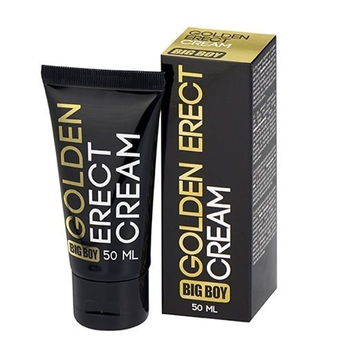 Tubo e scatola neri con scritta dorata "GOLDEN ERECT CREAM" e "BIG BOY". 50 ml.