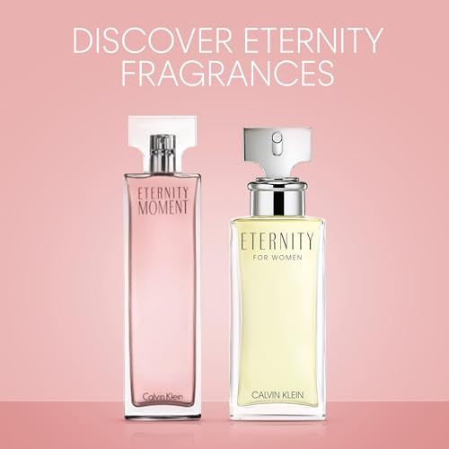 Due flaconi su sfondo rosa. Scritta "Discover Eternity Fragrances". A sinistra: "Eternity Moment".