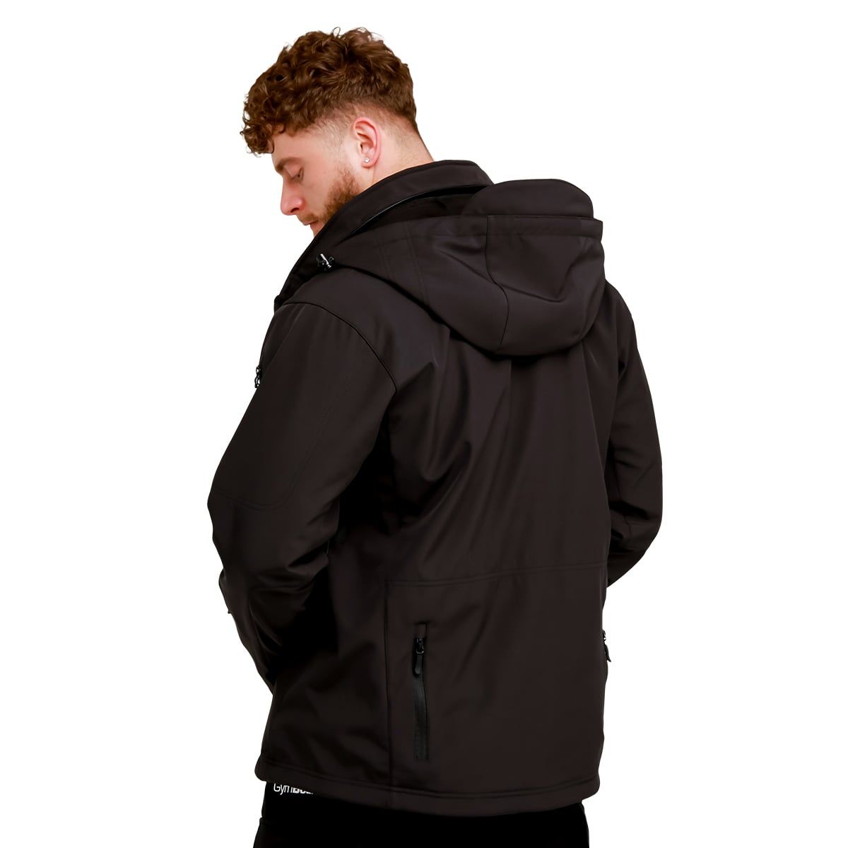 GymBeam Giacca Softshell da uomo regular Black con cappuccio, zip e tasche