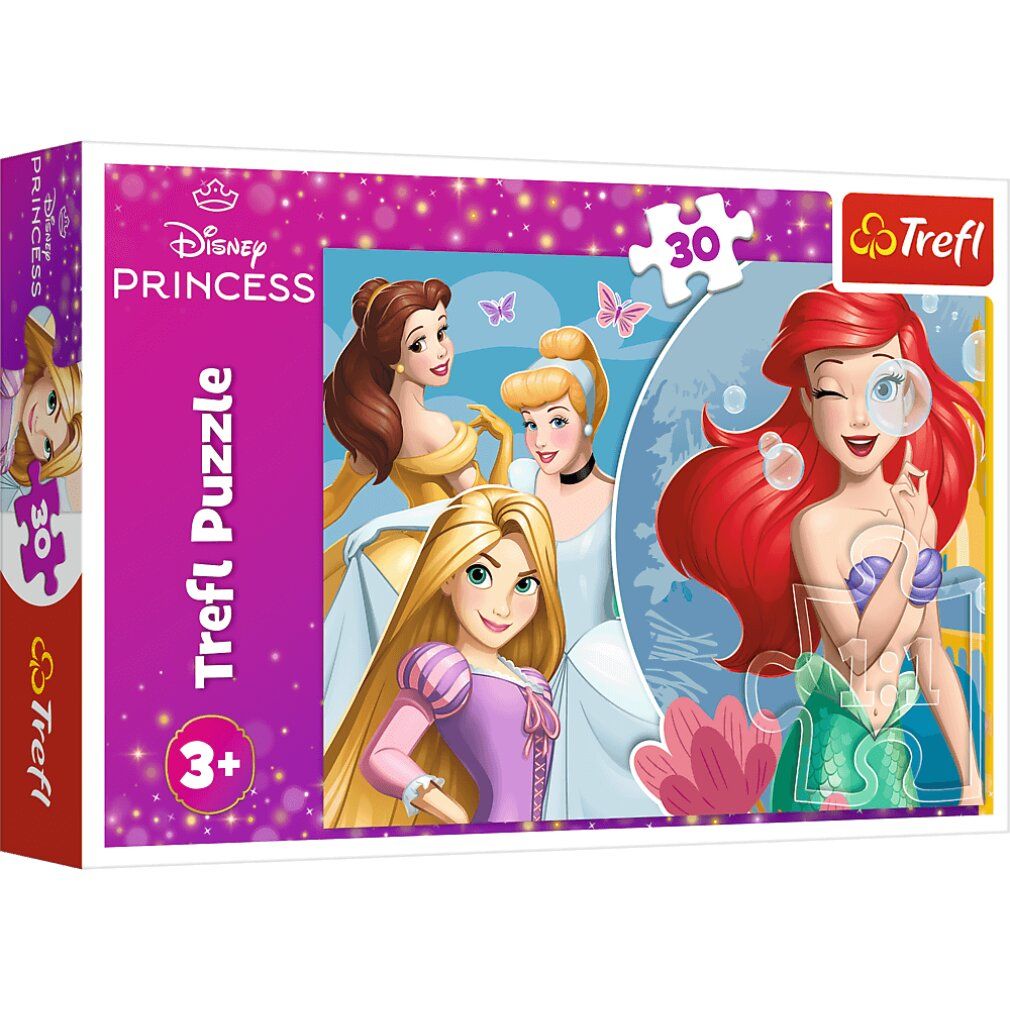 Scatola puzzle Disney Princesses. Contiene 30 pezzi. Marchio: Trefl. Età consigliata: 3+.