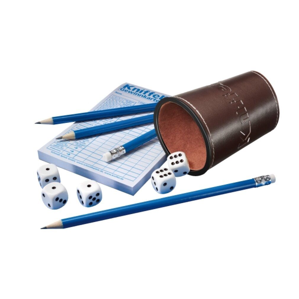 Schmidt Spiele Kniffel con tazza per dadi in pelle, gioco di dadi