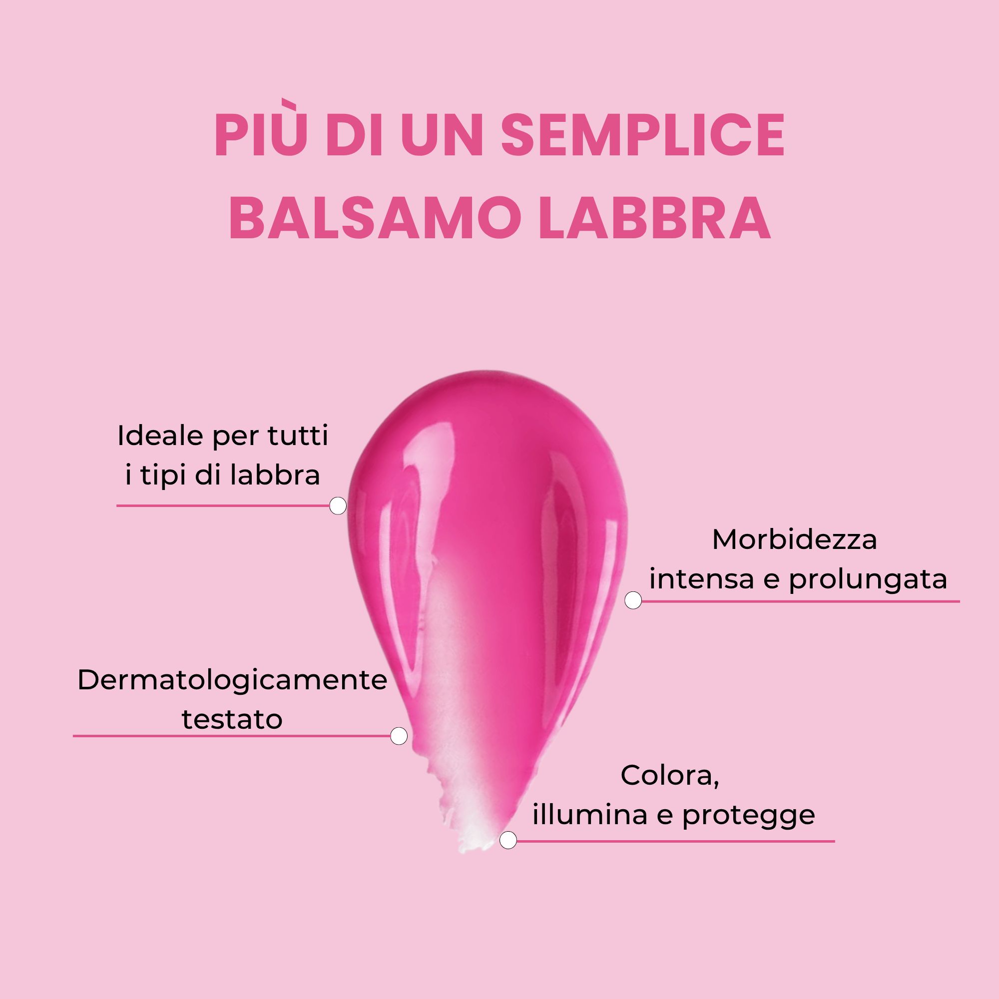 Un balsamo labbra rosa acceso a forma di goccia, con finitura lucida.