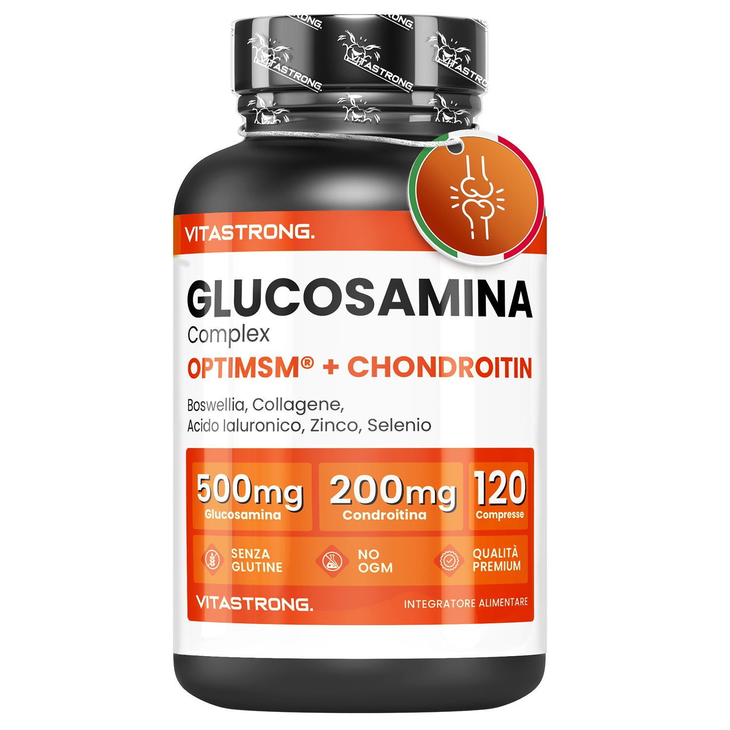 Vitastrong Glucosamina + Condroitina – 120 Compresse, Sostegno Articolare