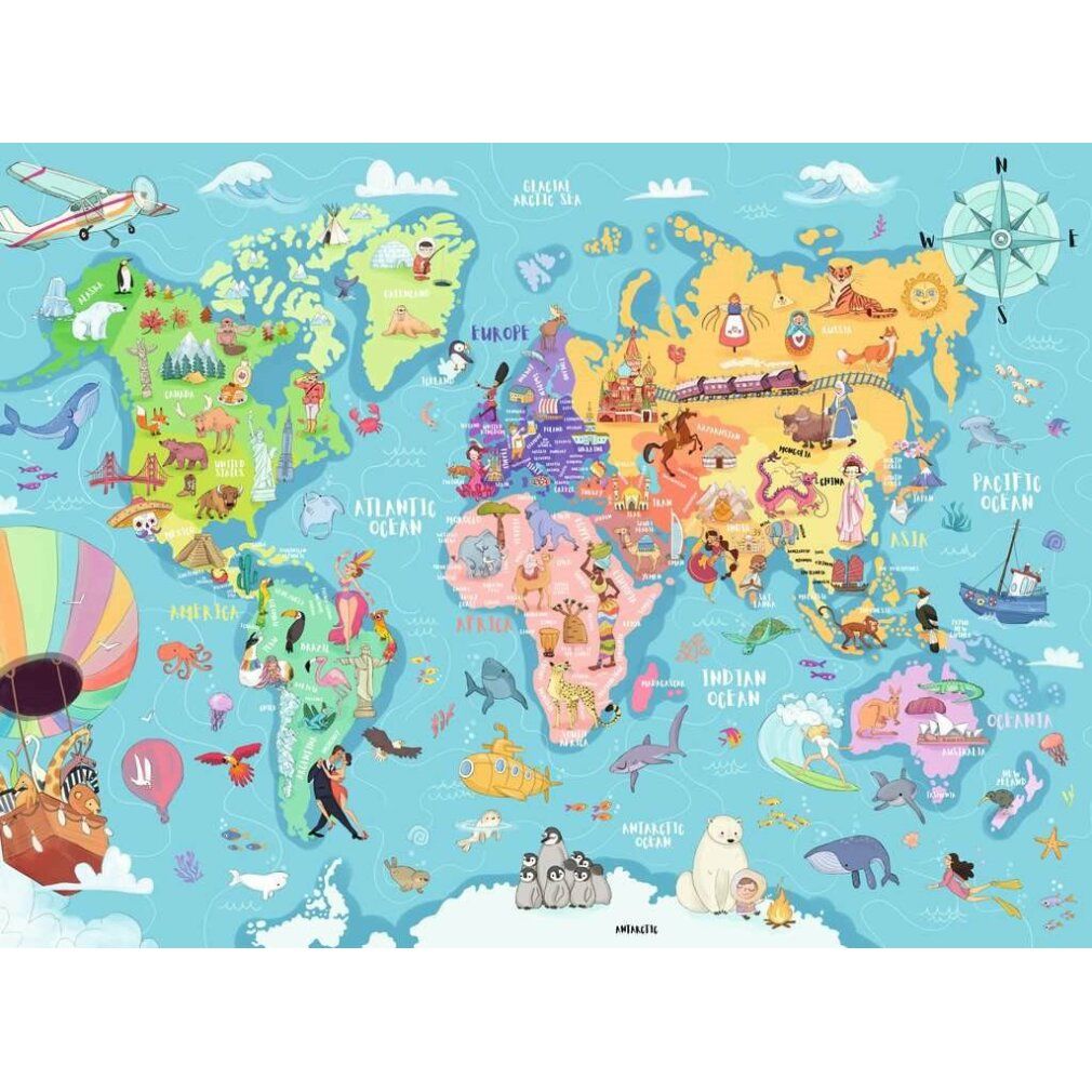 Puzzle ravensburger Mappa del mondo xxl 100 pezzi