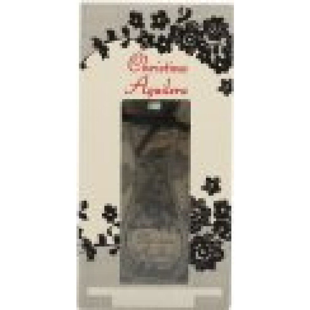 Confezione profumo con finestra. Motivo floreale e scritta Christina Aguilera.