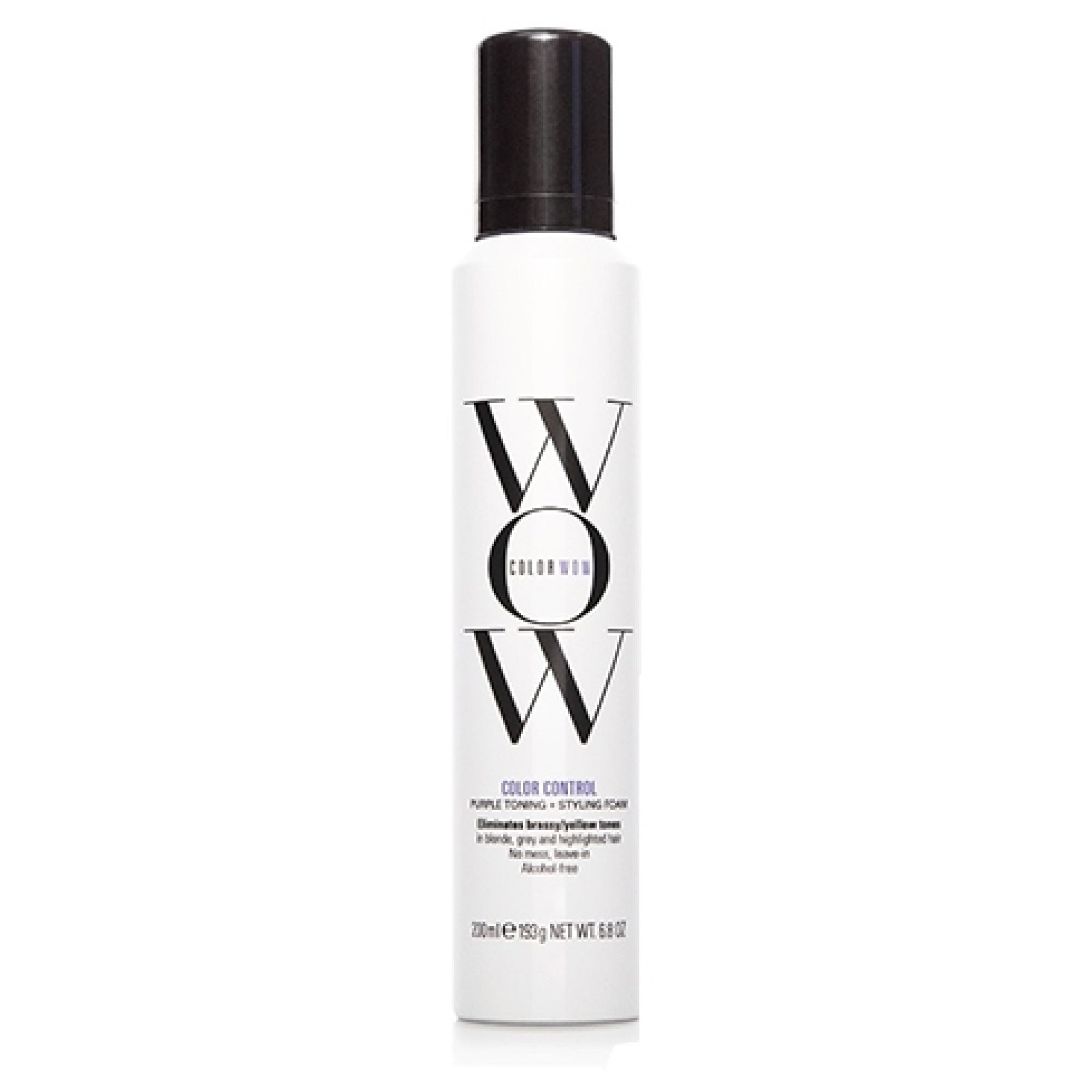 Lattina bianca con tappo nero, WOW Color Control Purple Toning + Styling Foam.