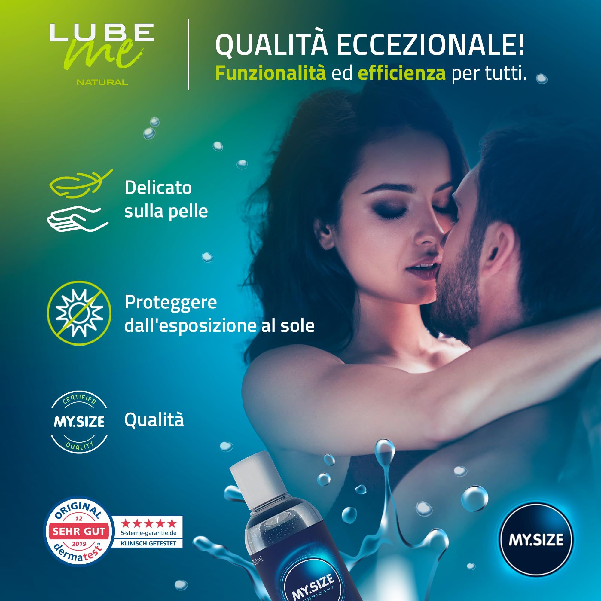 Flacone di gel lubrificante MY.SIZE Lube Me Natural con coppia e sigilli di qualità.