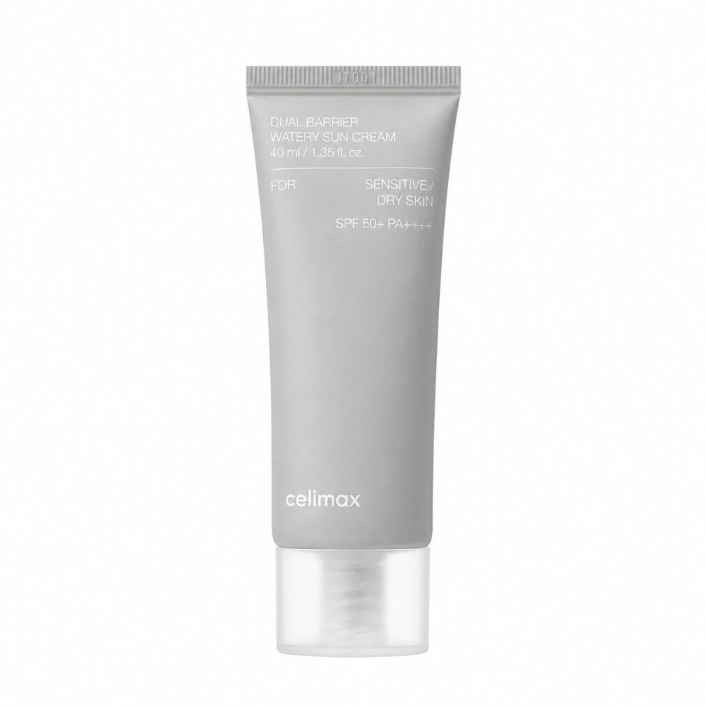 Tubo Celimax Dual Barrier Watery Sun Cream, SPF 50+ PA++++, per pelli sensibili/secche.