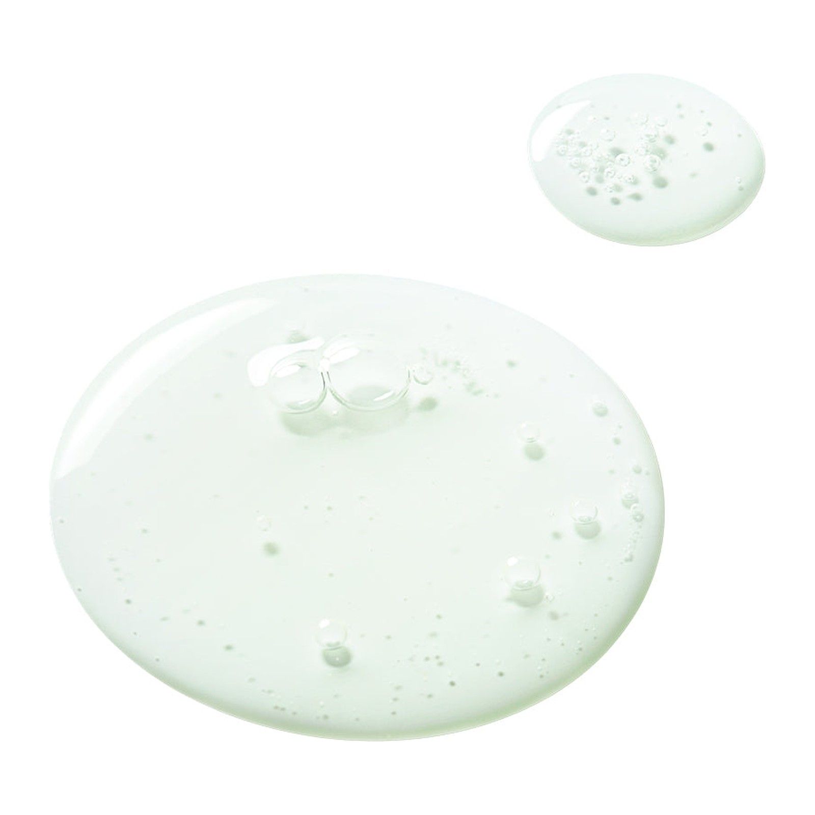 Gocce di siero lenitivo Cica Tocobo su sfondo bianco. Liquido limpido, leggermente scintillante, con bollicine d'aria.