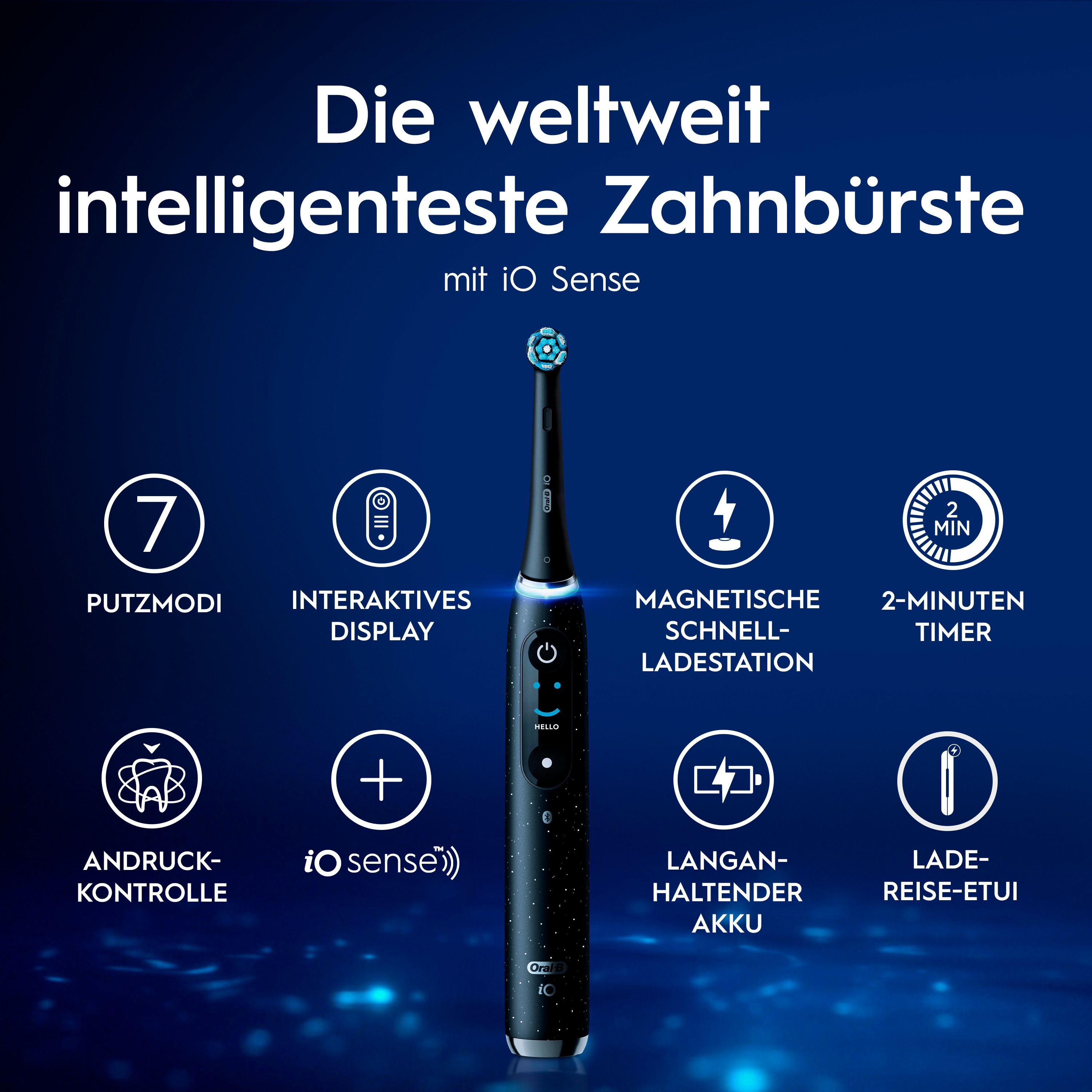Grafico con 7 modalità di pulizia, display interattivo, stazione di ricarica magnetica, timer 2 minuti, controllo pressione, iO sense e custodia da viaggio.