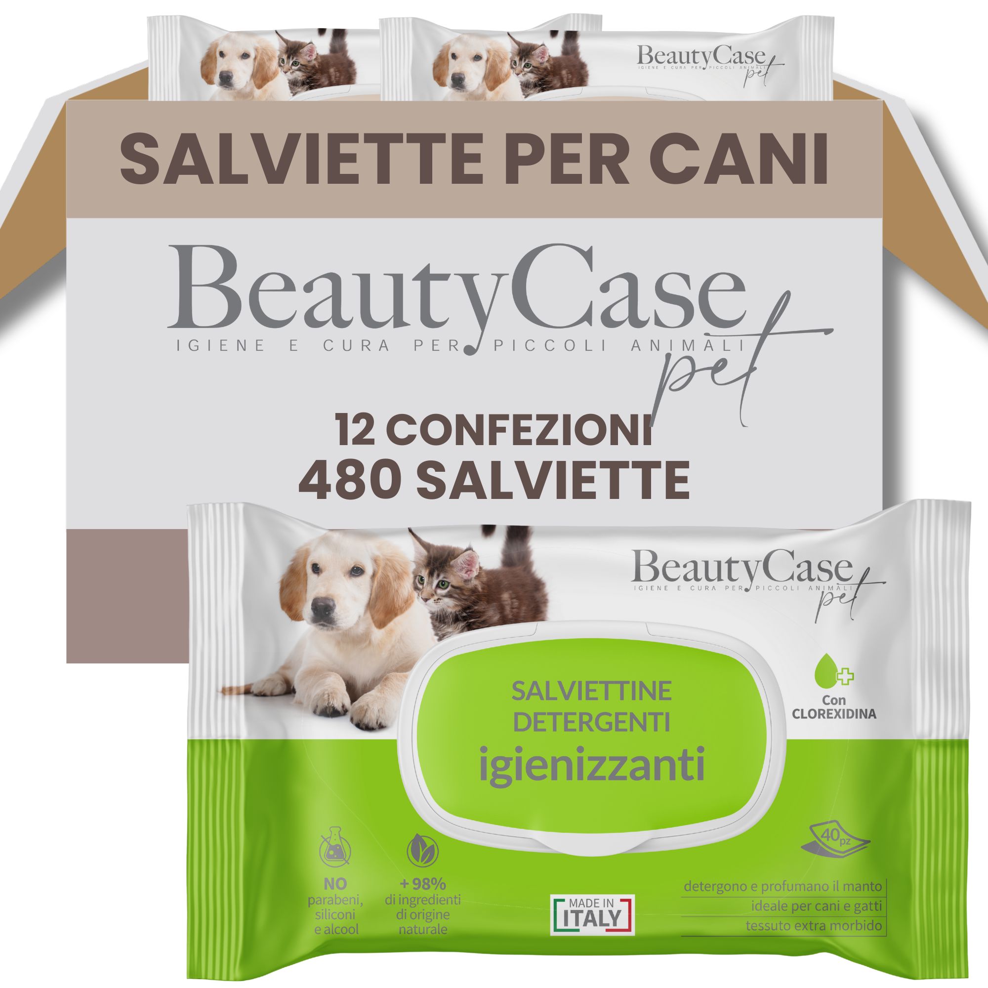 Salviette Detergenti Animali Igienizzanti con Clorexidina