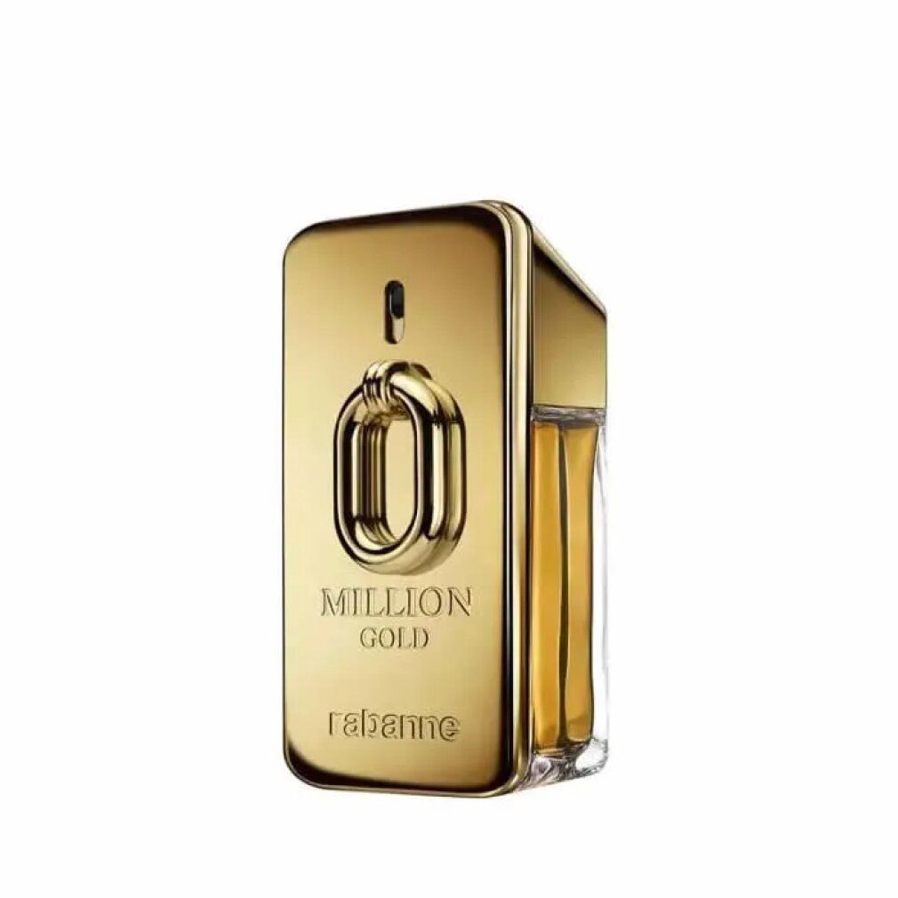 Flacone dorato. Scritta "Million Gold" e "rabanne". Flacone con vaporizzatore.