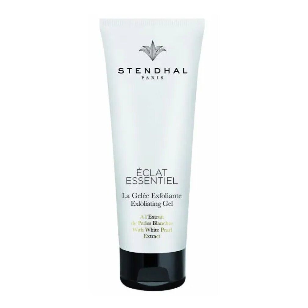 Tubo bianco con tappo nero. Scritta: Stendhal Paris, Éclat Essentiel, La Gelée Exfoliante, Exfoliating Gel.