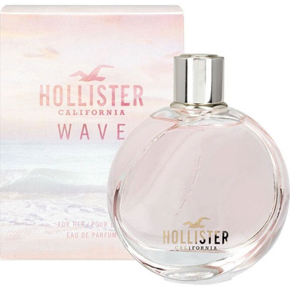Flacone Hollister Wave Eau de Parfum e la sua confezione con motivo a onde.