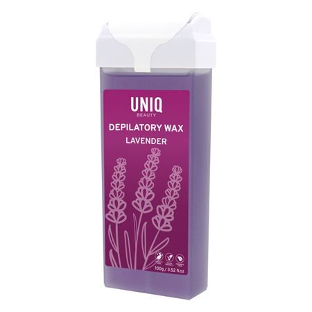 UNIQ BEAUTY Cera depilatoria Lavanda in cartuccia 100g/3.52oz con motivo lavanda.
