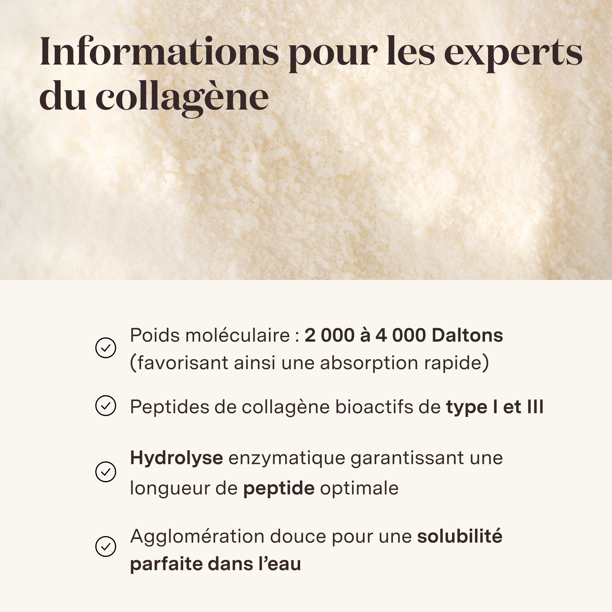 Informazioni per esperti sul collagene Glow25. Peso molecolare, peptidi.