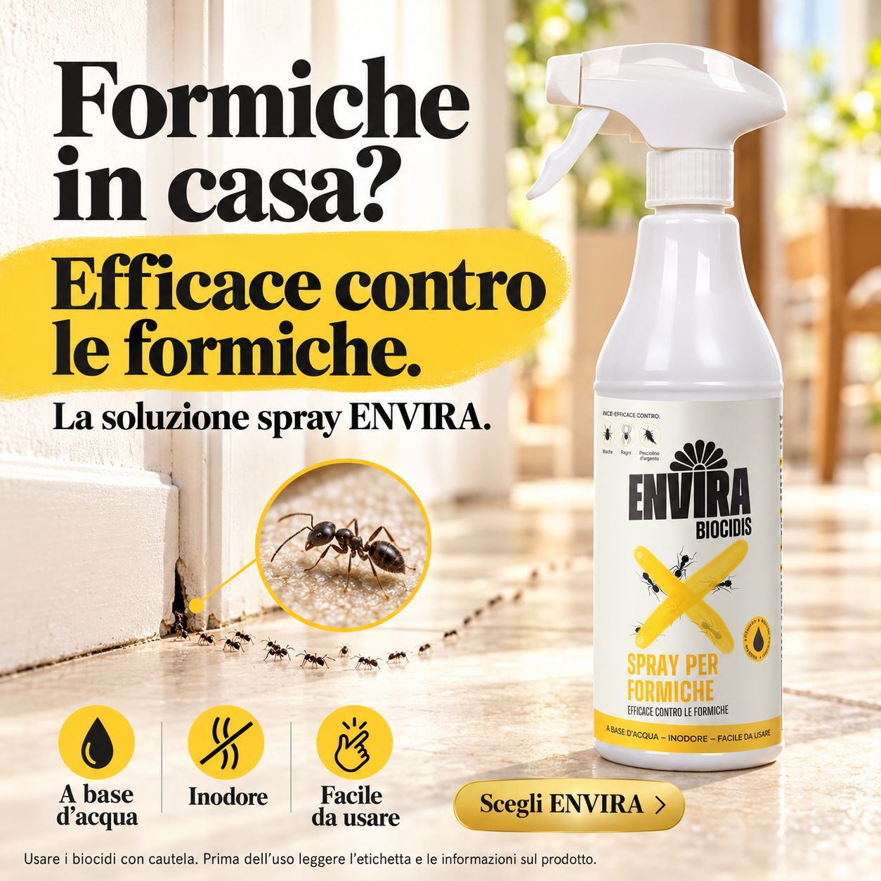 Spray ENVIRA Biocides contro le formiche. A base d'acqua, inodore, facile da usare.