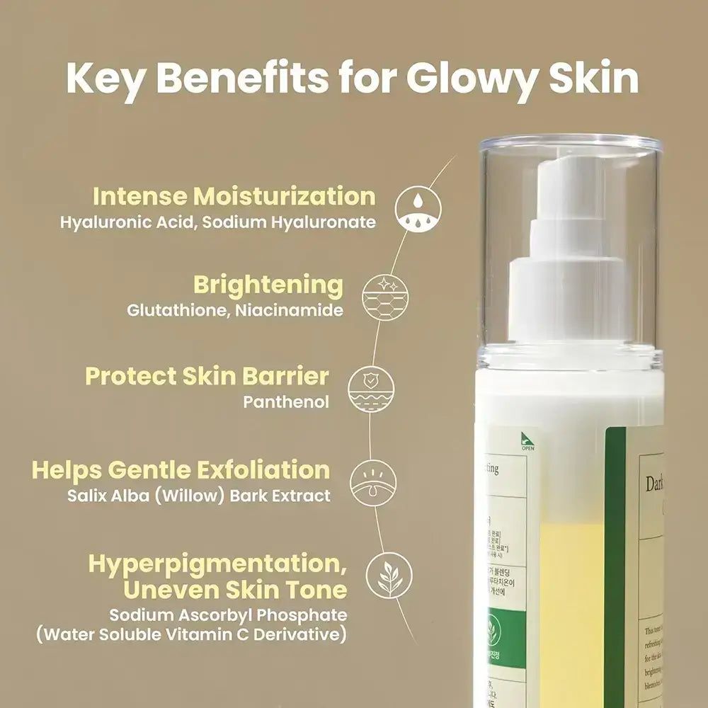 Flacone di toner Axis-Y Dark Spot Correcting Glow con erogatore a pompa.