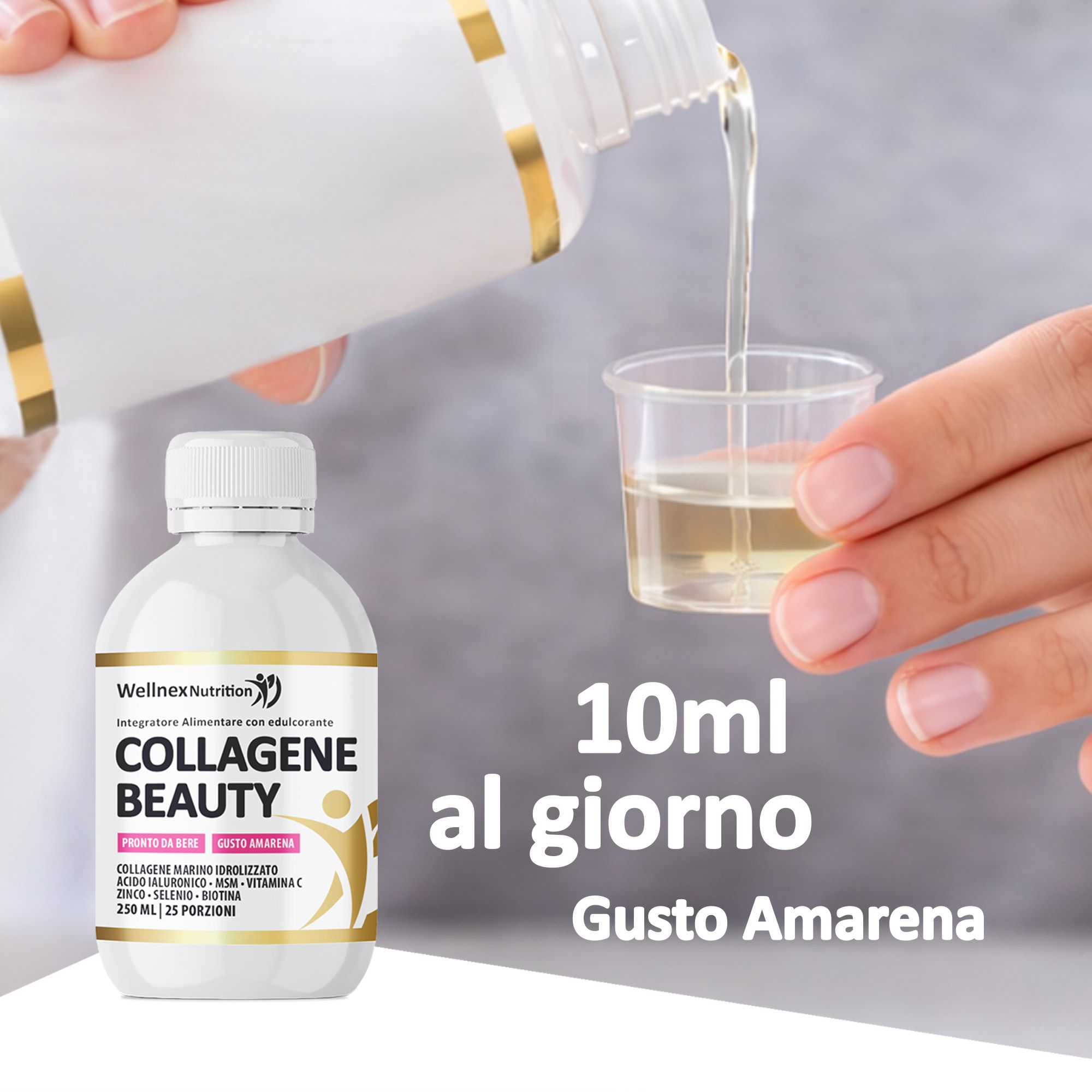 Wellnex Collagene da Bere Shot a Base Di Collagene Marino e Acido Ialuronico - Pelle Unghie Capelli