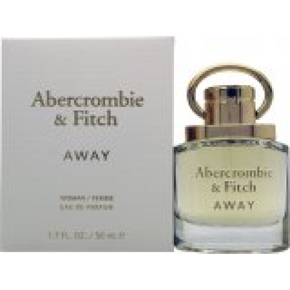 Flacone di profumo accanto a confezione bianca con scritta "Abercrombie & Fitch AWAY".