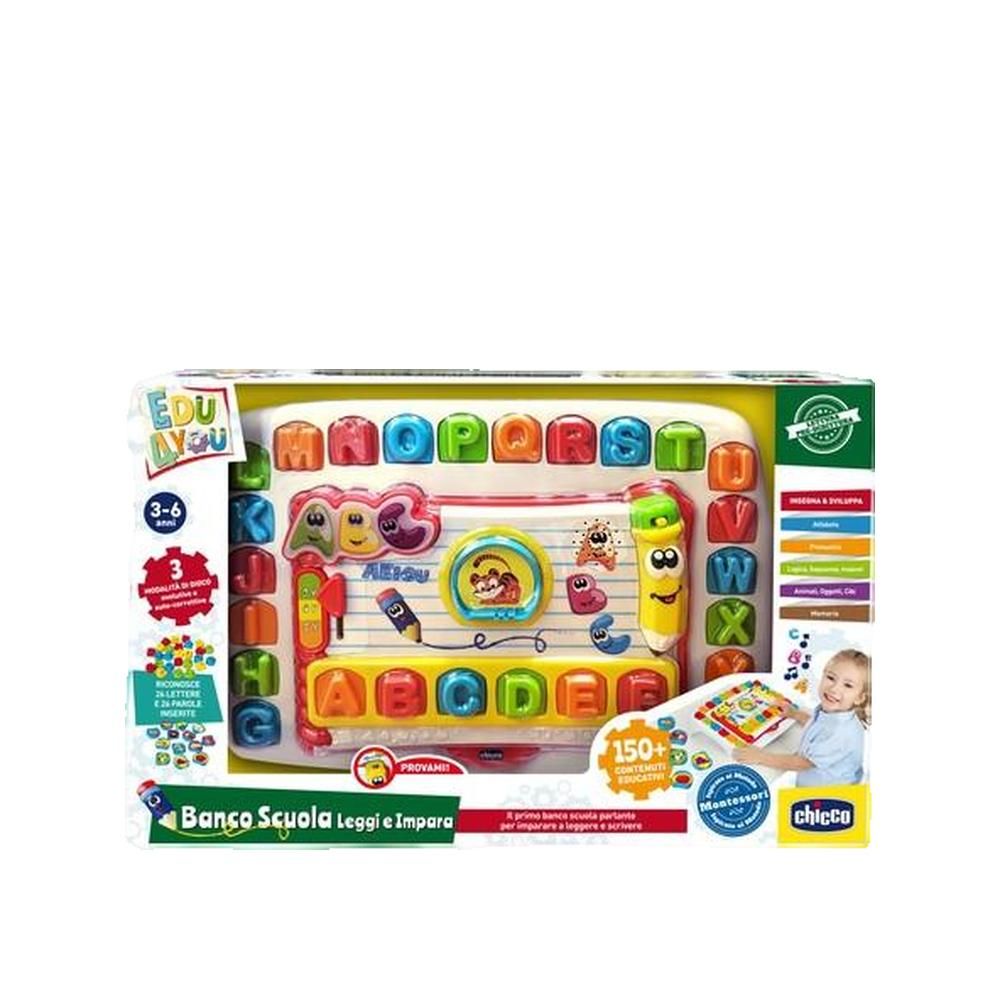 Chicco Banco Scuola Leggi e Impara, giocattolo educativo. Include lettere, numeri e simboli. Età: 3-6 anni. Con accessori.