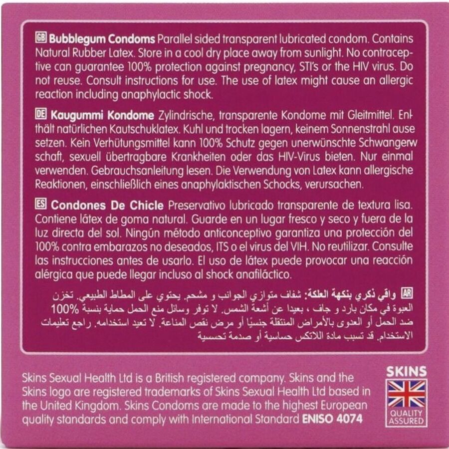 Retro della confezione. Testo in inglese, tedesco, spagnolo e arabo. Informazioni sugli ingredienti e l'uso.