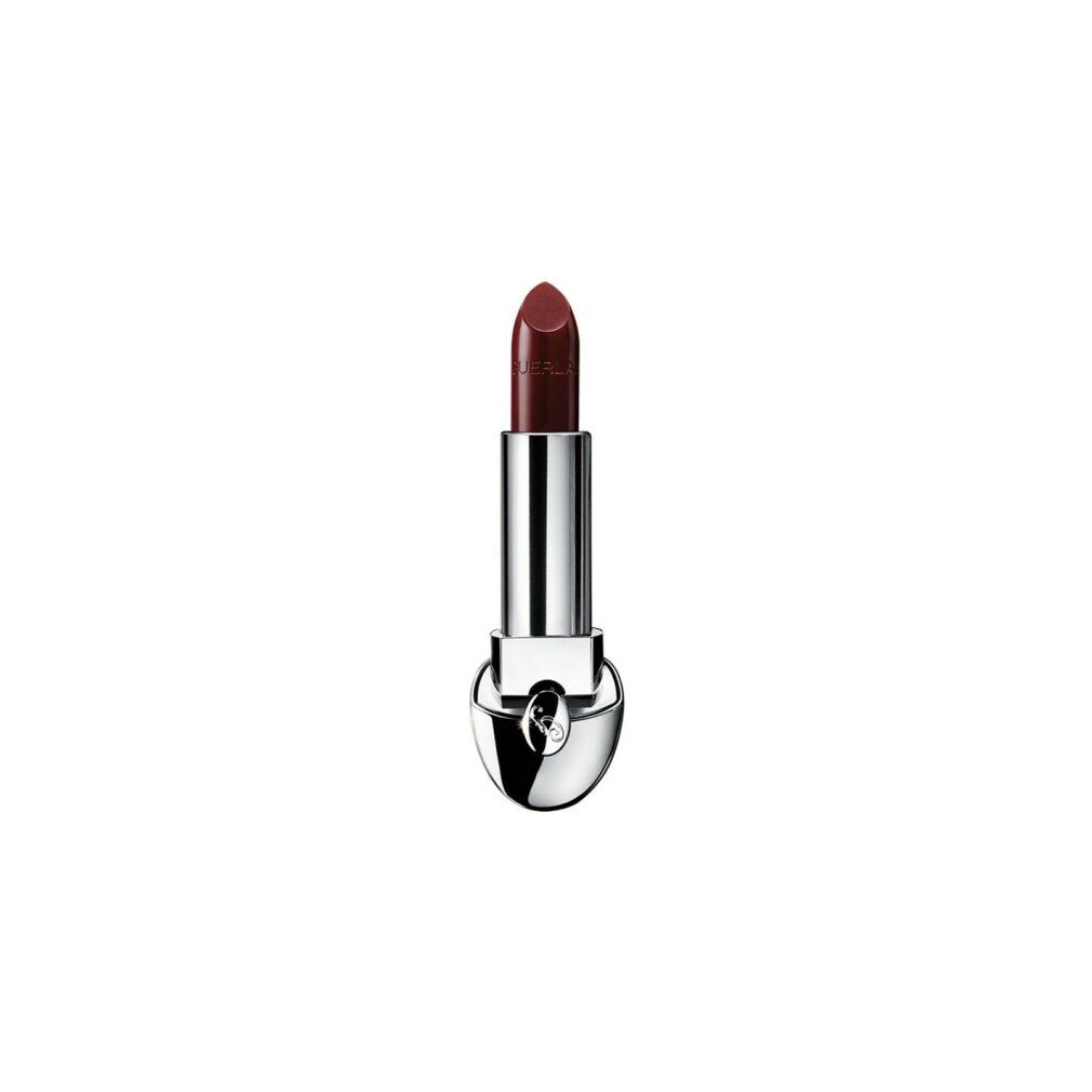 Rossetto bordeaux, astuccio argento, logo Guerlain. In posizione verticale.