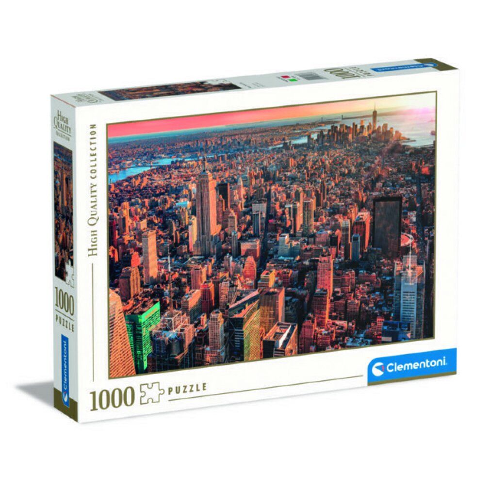 Puzzle di New York, 1000 pezzi, confezione con vista della città. Marchio Clementoni. Collezione di alta qualità.