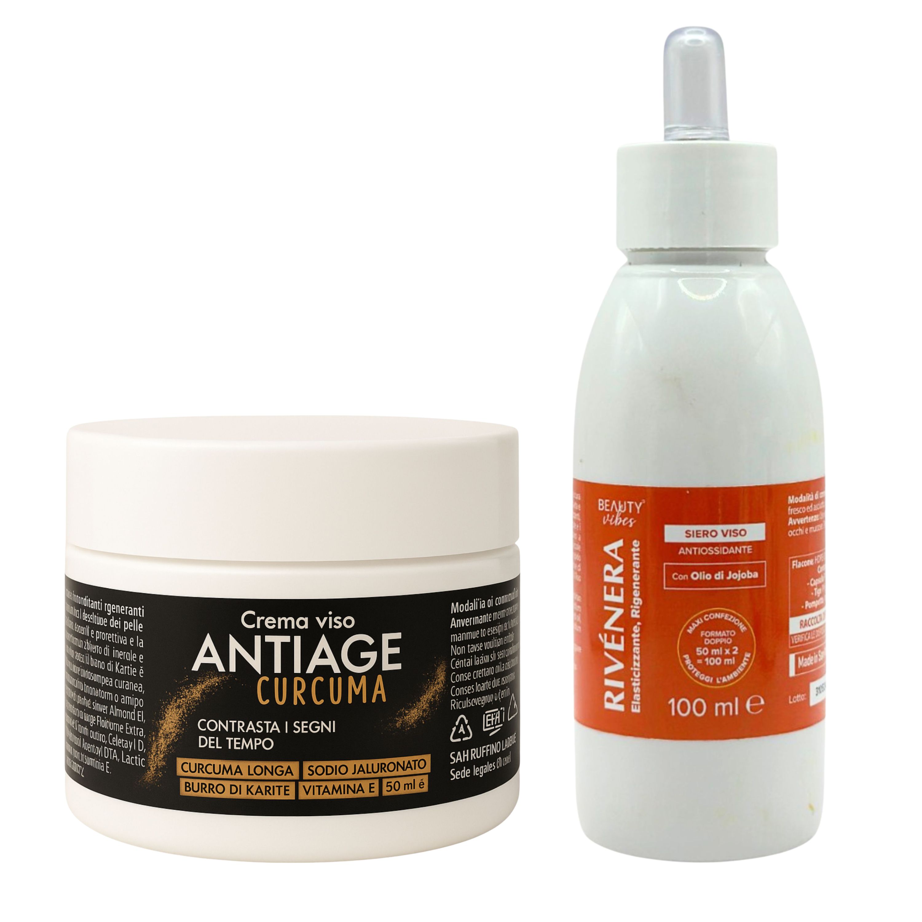 Aloha Labs Crema Viso Antiage Curcuma + Siero Viso Rivenera con Olio di Jojoba