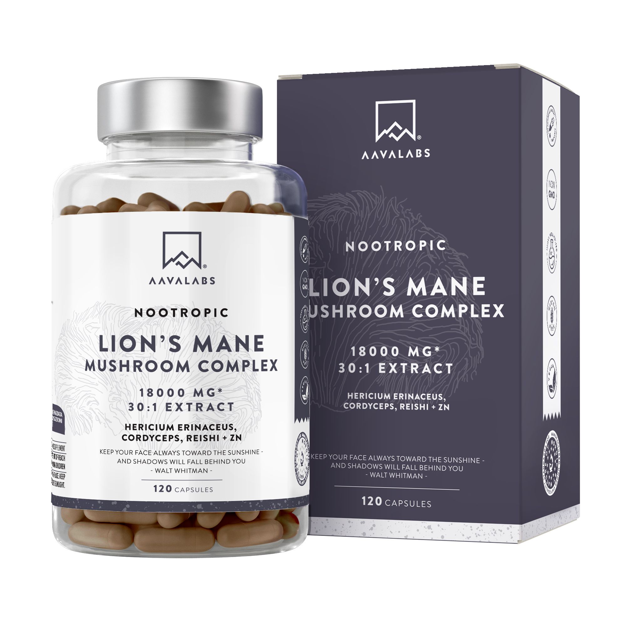 Aavalabs Complesso Lion’s Mane – 18.000 mg estratto 30:1 con Reishi, Cordyceps e Zinco