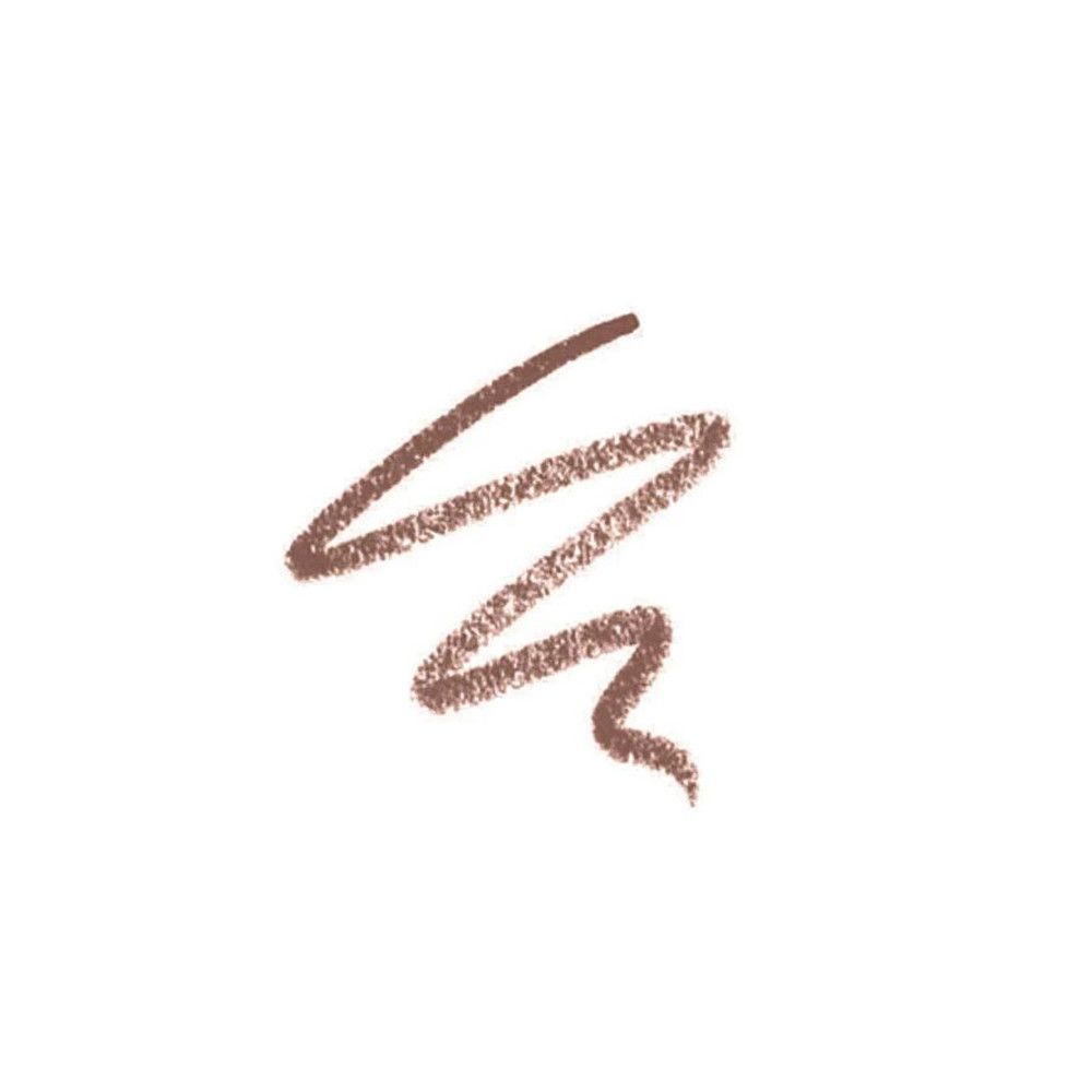 Test di eyeliner marrone su sfondo bianco.