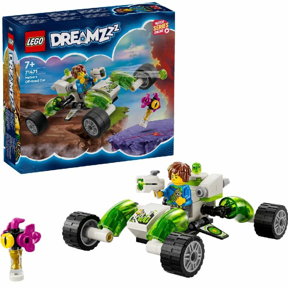 LEGO DREAMZzz 71471. Auto fuoristrada e confezione. Veicolo verde e bianco, ruote nere. Personaggio aggiuntivo.