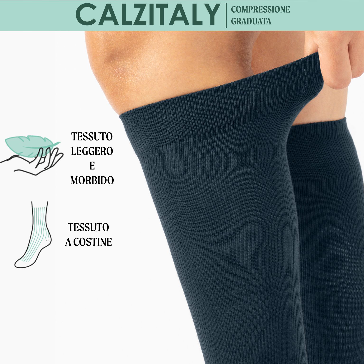 CALZITALY Gambaletti Cotone Compressione Graduata 14-16 mm/Hg, Calze Medicali Unisex Made in Italy
