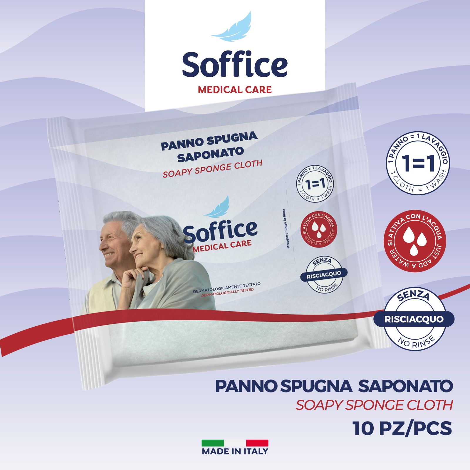 Soffice Panno Spugna Saponato per il Corpo 12 confezioni da 10 60x40 cm