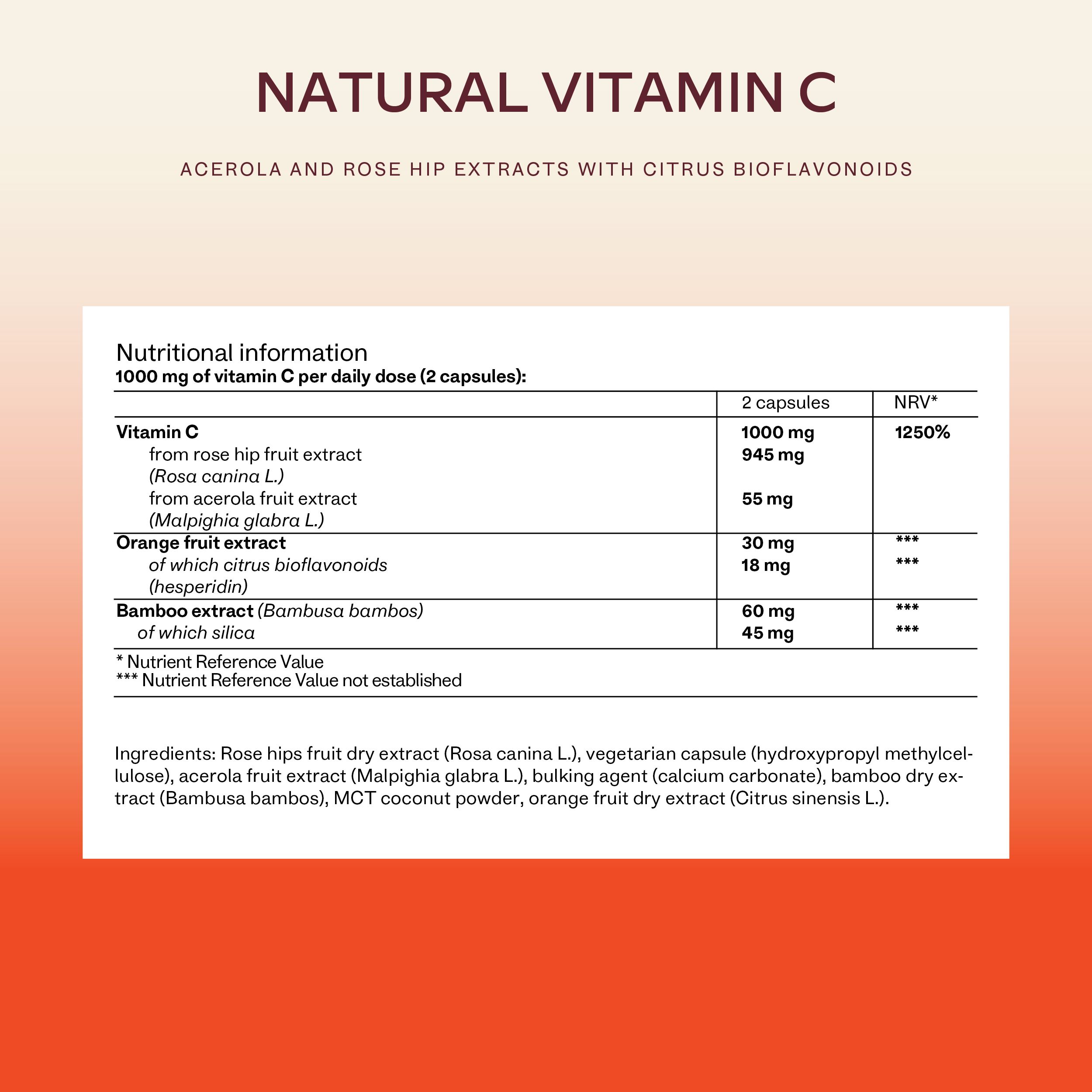 Informazioni nutrizionali. Natural Vitamin C. Ingredienti.