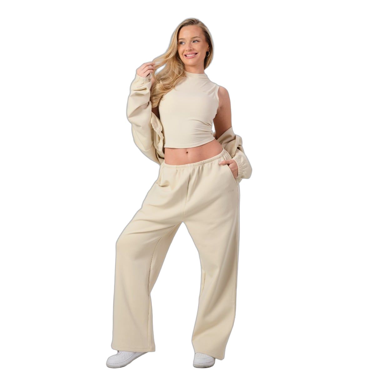 GymBeam Felpa donna con zip cropped NEO Almond