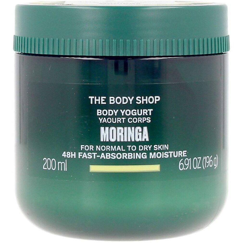 Vasetto verde con coperchio. Scritta: Body Yogurt Moringa, per pelli normali e secche, idratazione 48h. 200 ml.