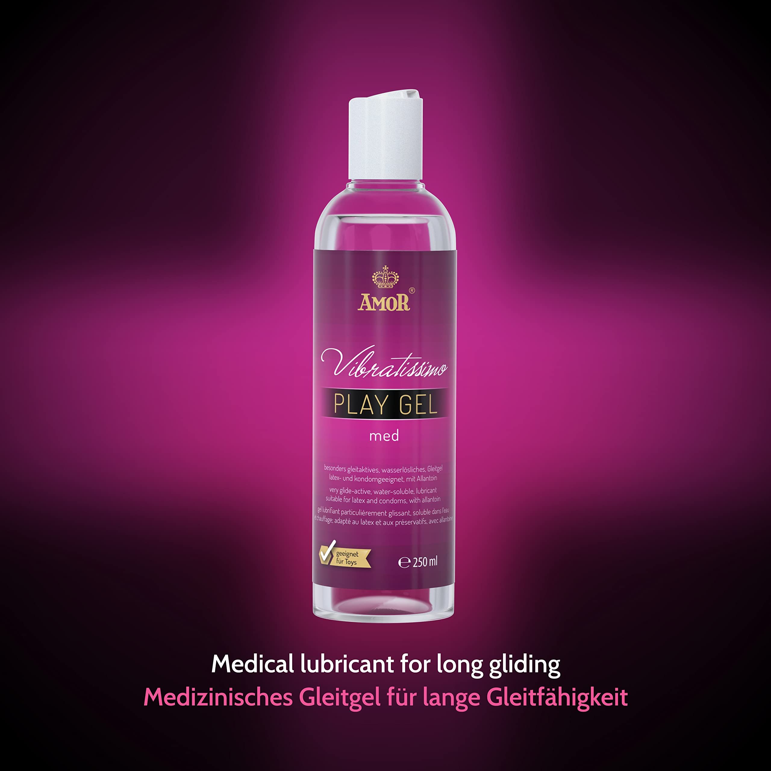 Flacone di Vibratissimo Play Gel Warming su sfondo viola. Medico, lubrificante.