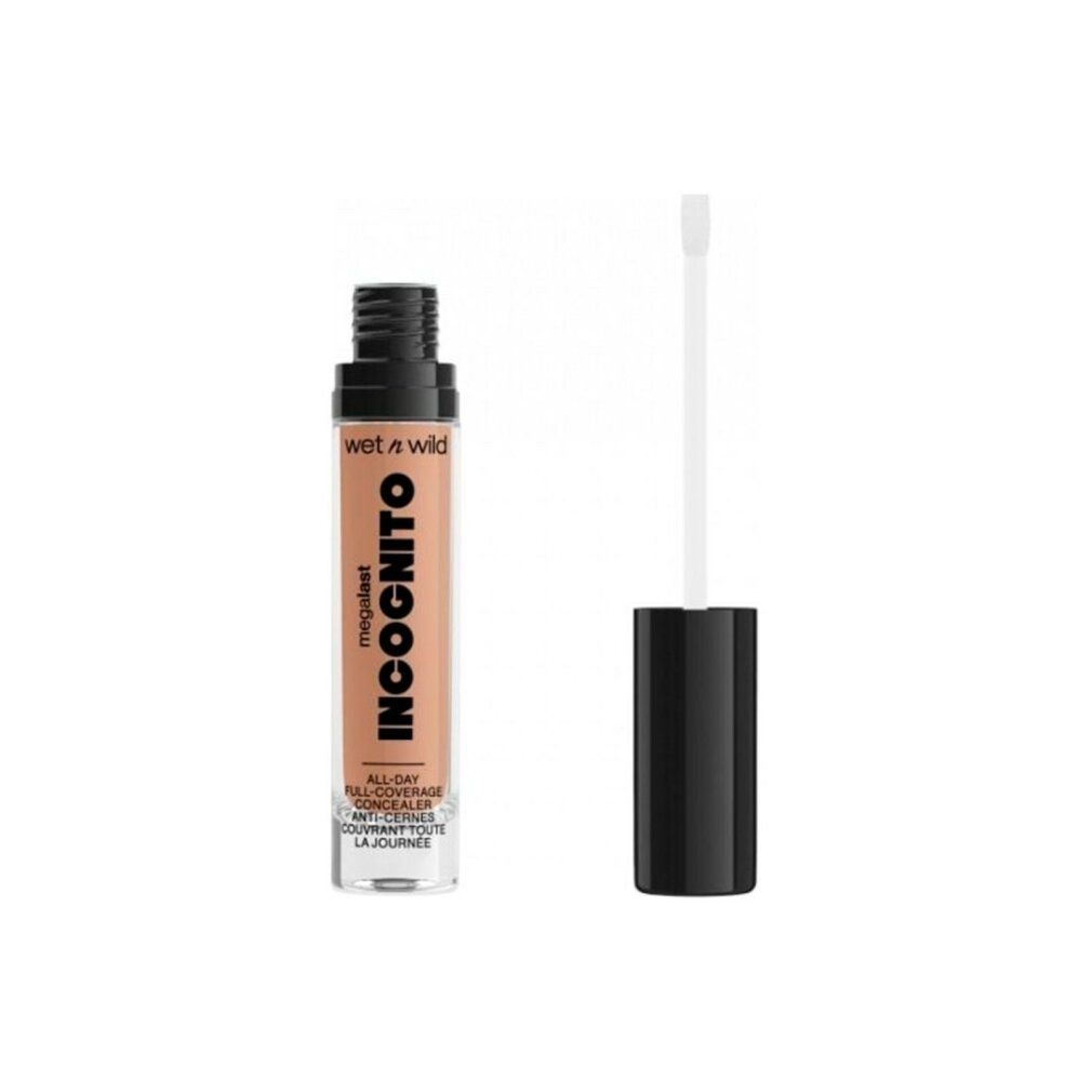 Tubo di correttore con tappo nero e applicatore. Scritte "Wet n Wild" e "Incognito".