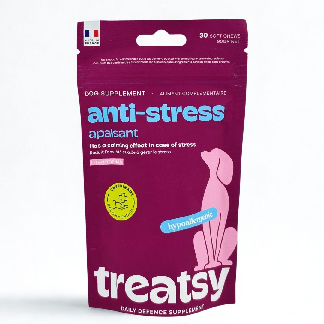 Confezione di integratore anti-stress per cani. 30 Soft Chews, 90g.