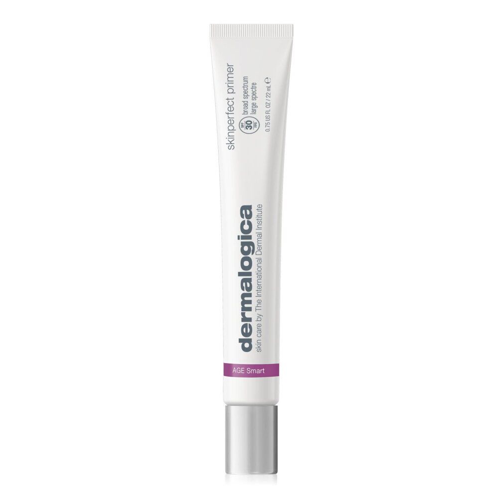 Tubo Dermalogica Skinperfect Primer SPF30. Accento viola "AGE Smart". Testo "skinperfect primer".