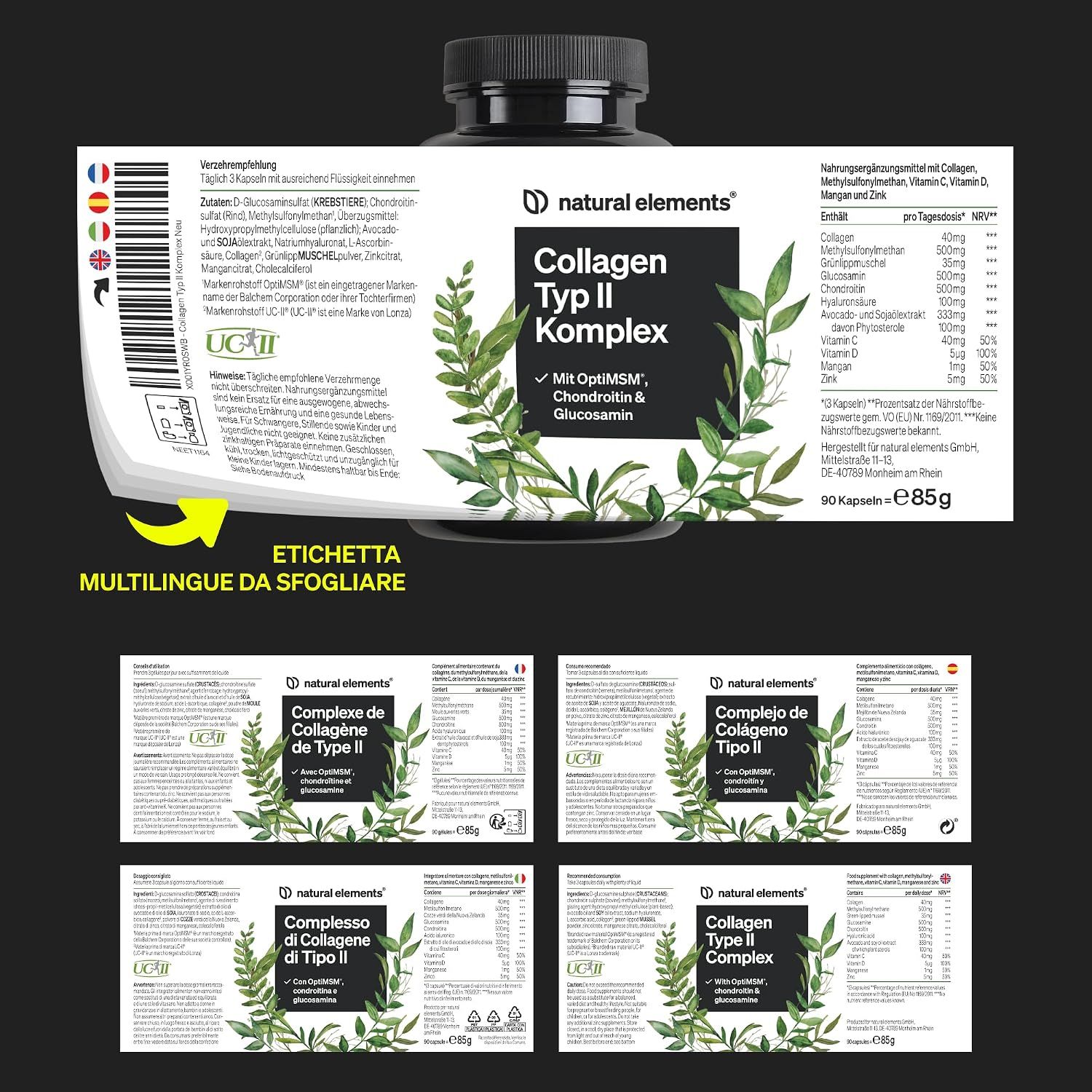 Etichetta con informazioni sul complesso di collagene di tipo II.