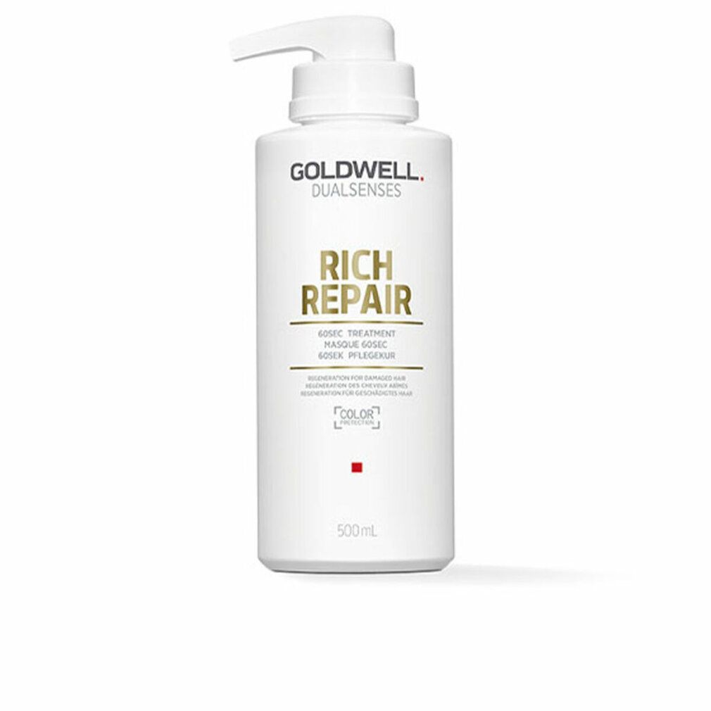 Goldwell Dualsenses Rich Repair 60 Sekunden Treatment. Flacone bianco con dosatore. Nome prodotto e logo. 500ml.