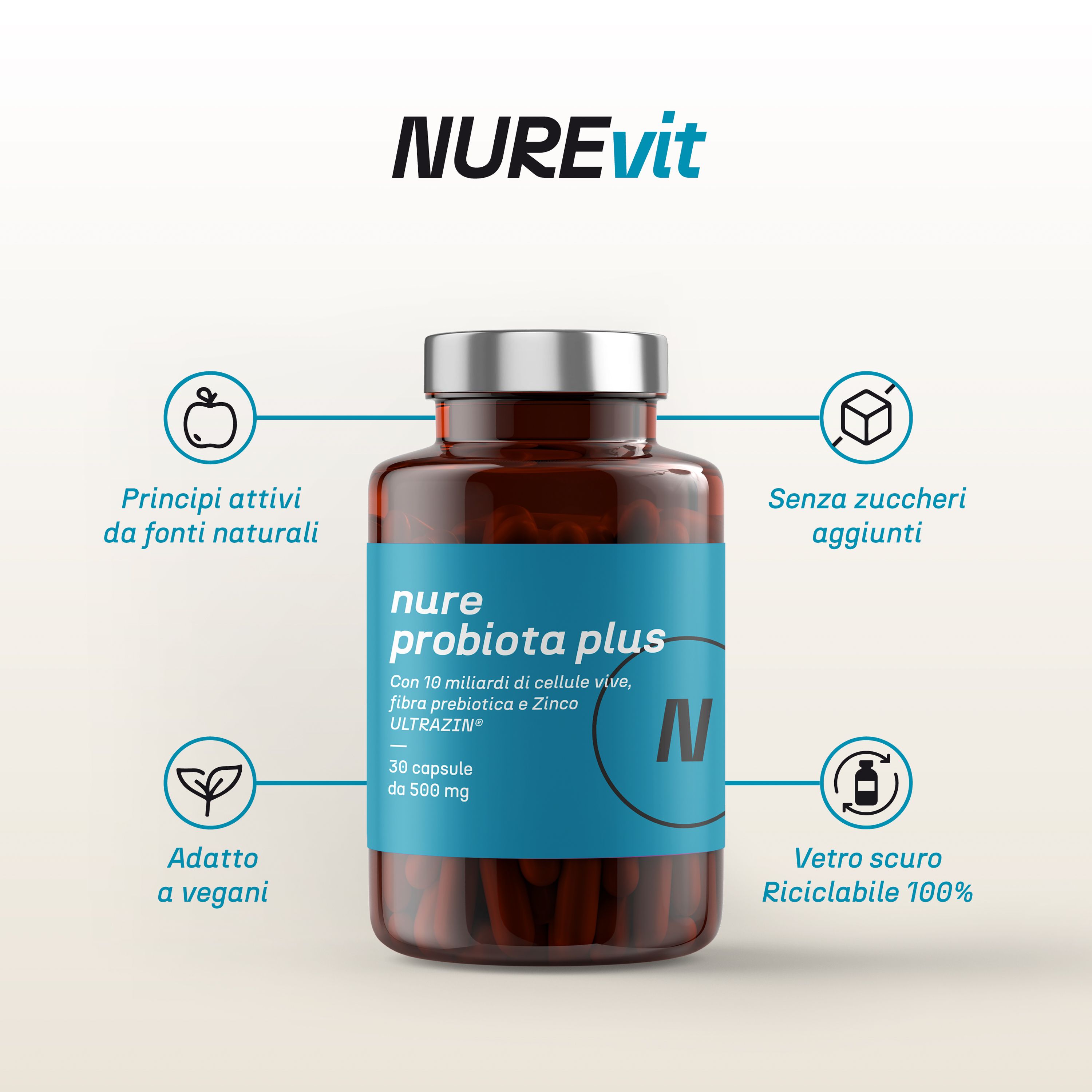 NURE Probiota Plus 30 cps da 500 mg | Integratore Probiotico per l'Equilibrio Intestinale