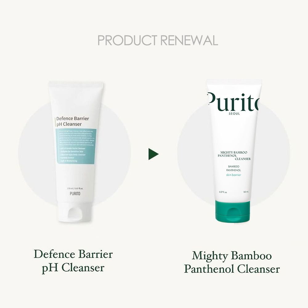 Confronto tra due tubi. Sinistra: Defence Barrier pH Cleanser. Destra: Mighty Bamboo Panthenol Cleanser.