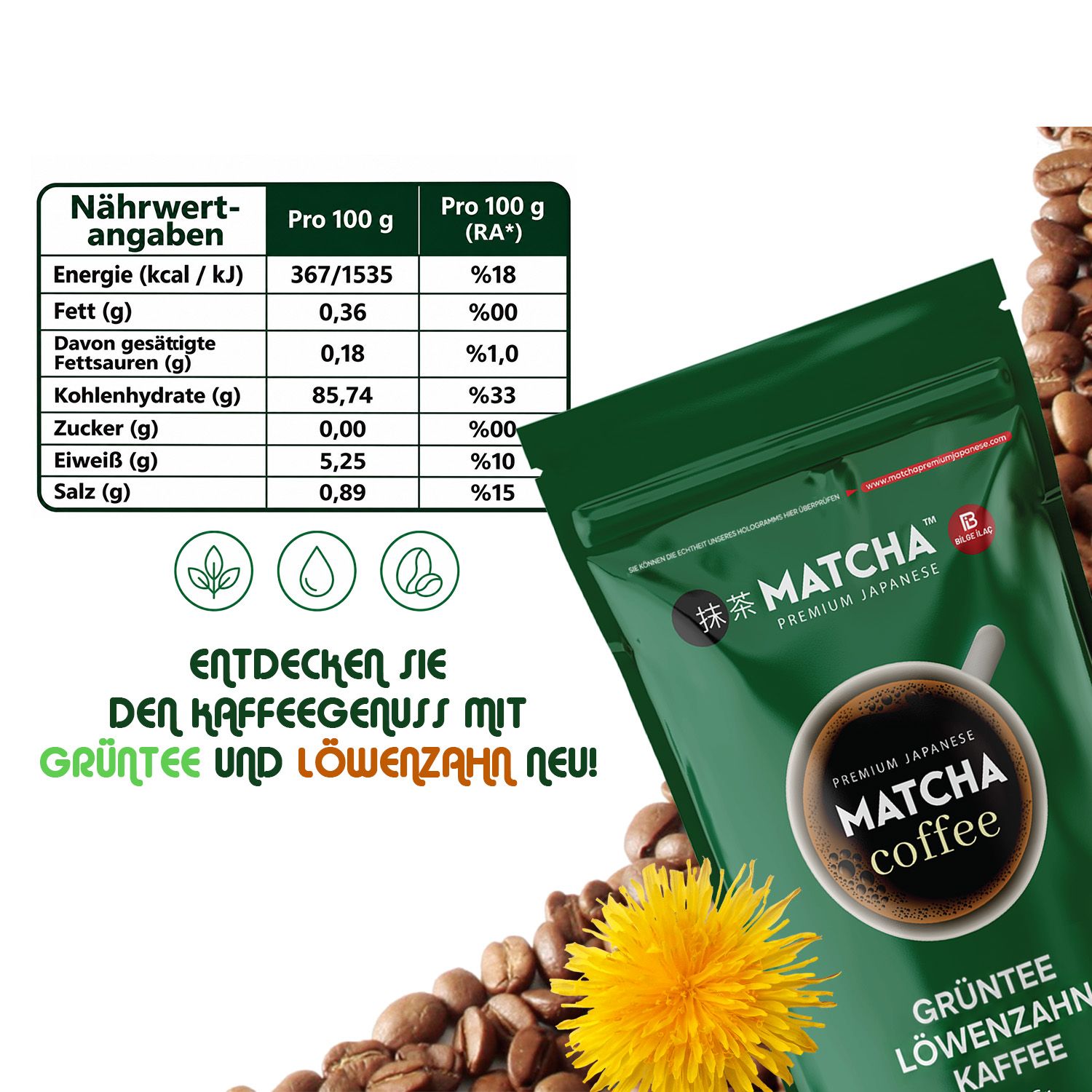 Bilge İlaç Caffè Matcha Premium con tè verde e tarassaco
