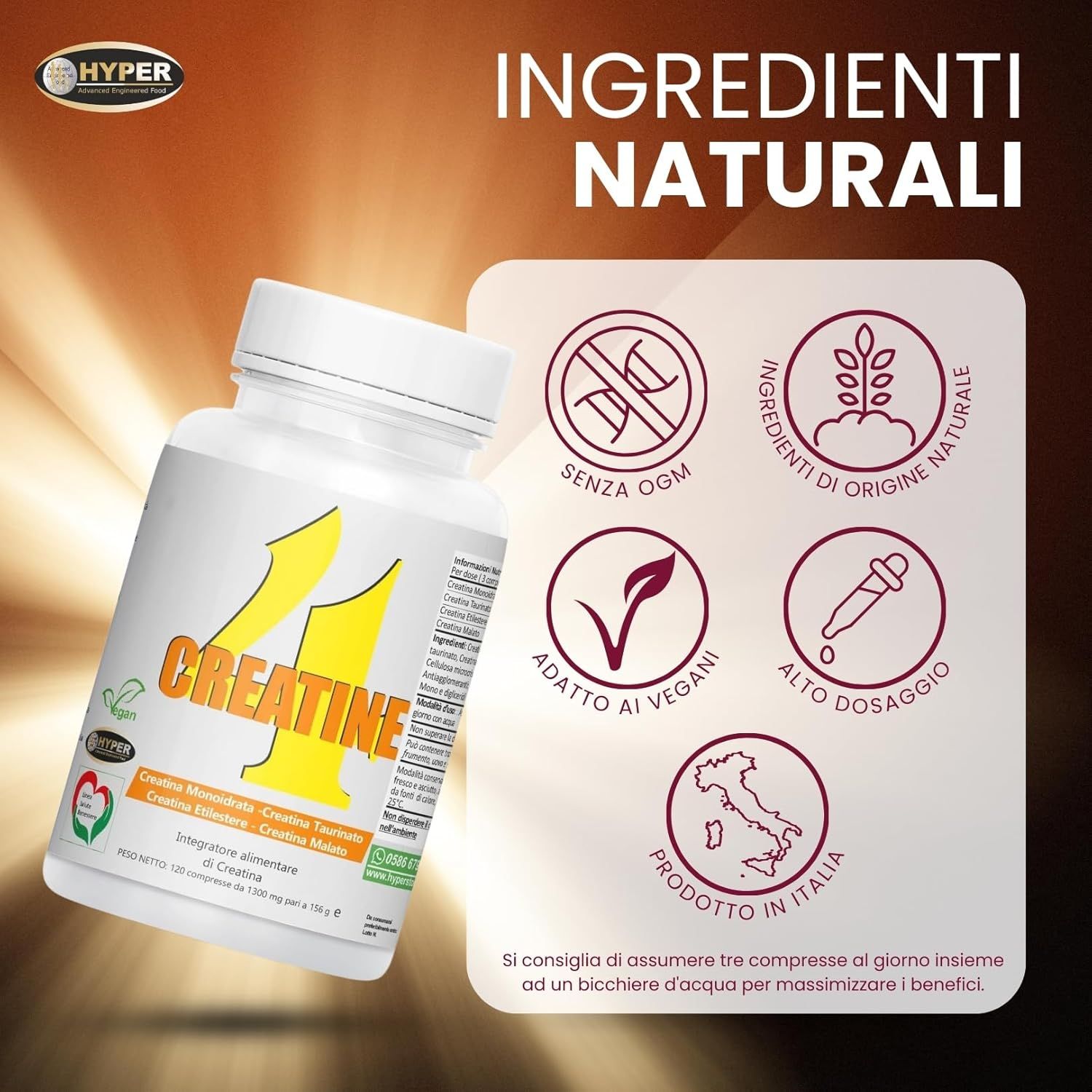 HYPER Four Creatine  Creatina in Compresse  Creatina Monoidrata, Creatina Malato, Creatina Taurinato