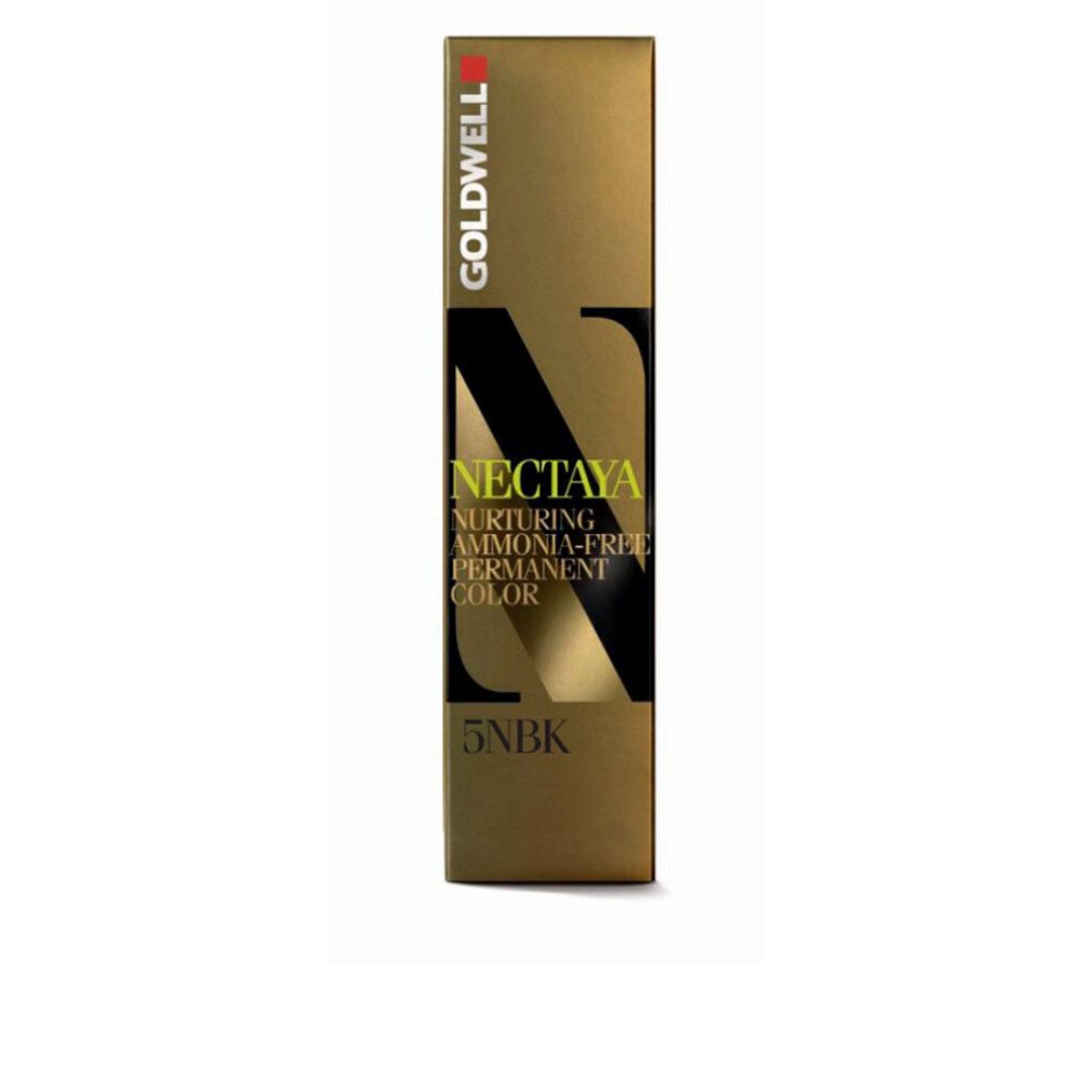 Confezione Goldwell Nectaya. Scritta: Nurturing Ammonia-Free Permanent Color. Codice colore 5NBK.